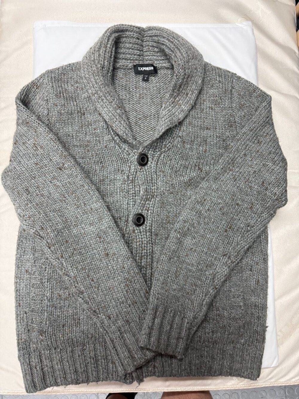 Express Gray Alpaca Blend Shawl Collar Chunky Knit Sweater Sz S